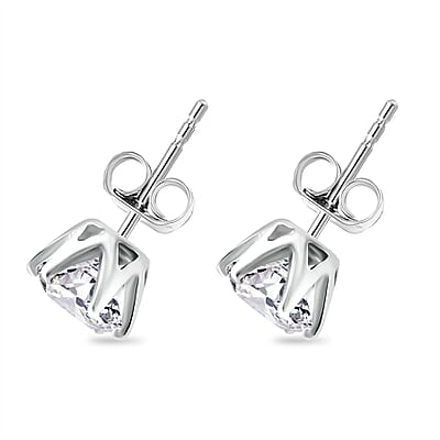 D'Joy 100 Facets Moissanite 1.90 ctw Solitaire Stud Earrings in Rhodium OverSterling Silver