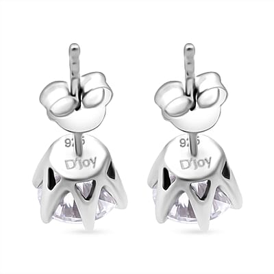D'Joy 100 Facets Moissanite 1.90 ctw Solitaire Stud Earrings in Rhodium OverSterling Silver