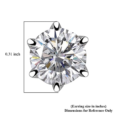 D'Joy 100 Facets Moissanite 1.90 ctw Solitaire Stud Earrings in Rhodium OverSterling Silver