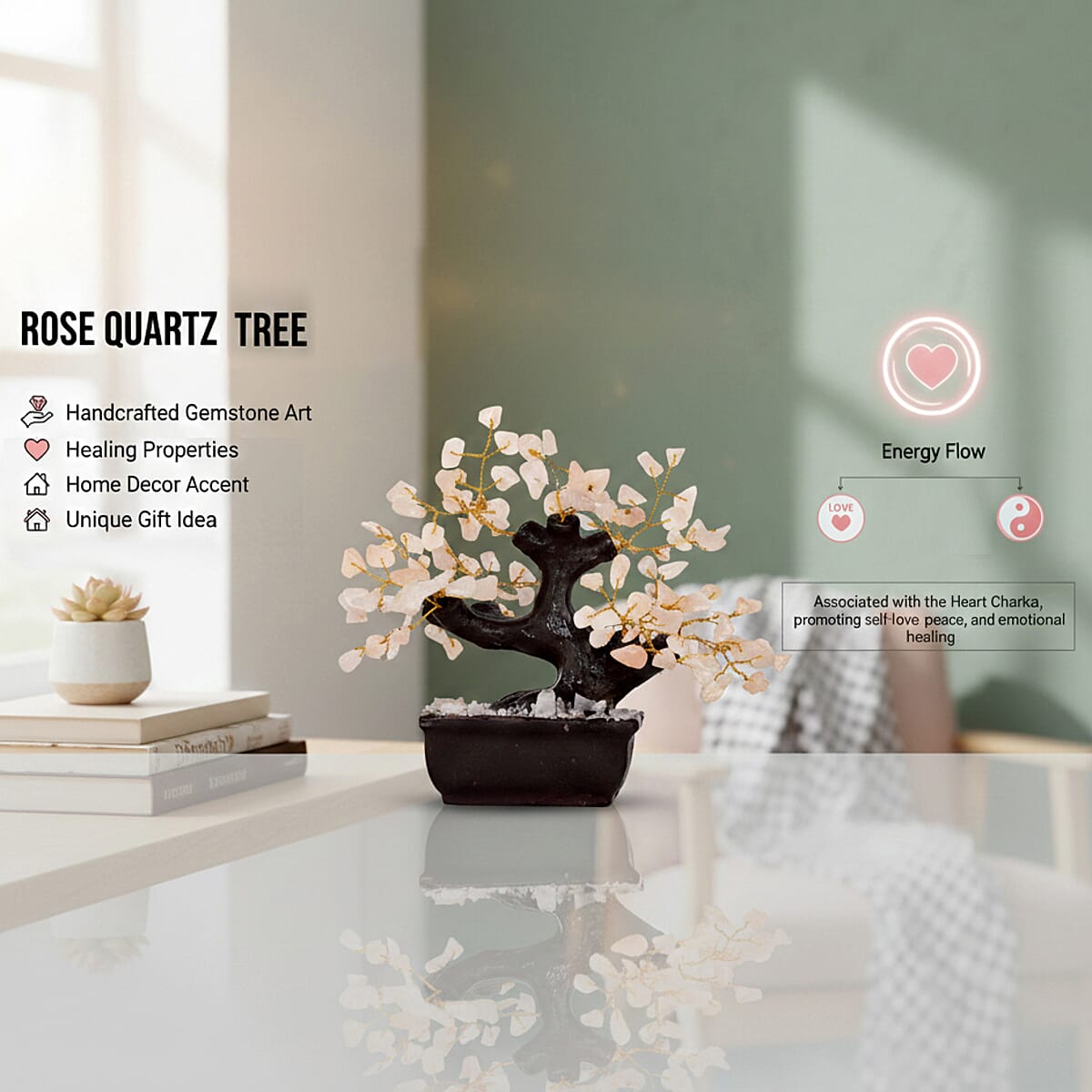 Livmore 150 Rose Quartz Gemstone Bonsai Tree (6 Inch) image number 1