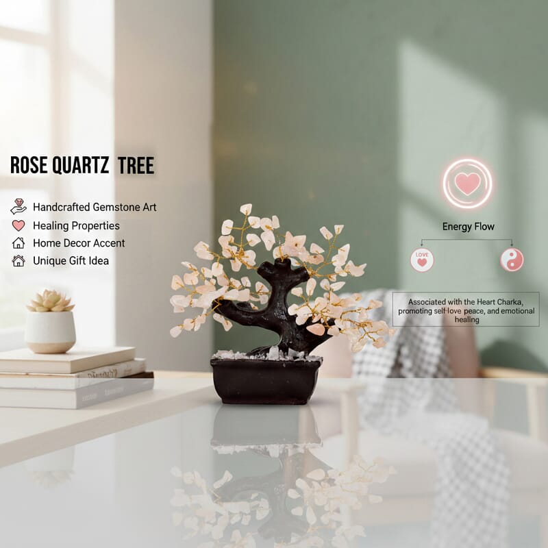 Livmore 150 Rose Quartz Gemstone Bonsai Tree (6 Inch)