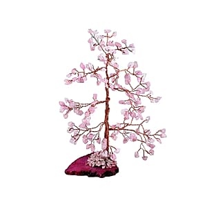 Livmore 150 Rose Quartz Gemstone Bonsai Tree With Agate Base - Pink