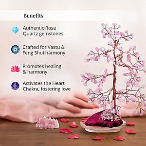 Livmore 150 Rose Quartz Gemstone Bonsai Tree With Agate Base - Pink