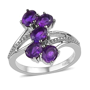 EverTrue African Amethyst 1.85 ctw 5 Stone Ring in Stainless Steel (Size 10.0)