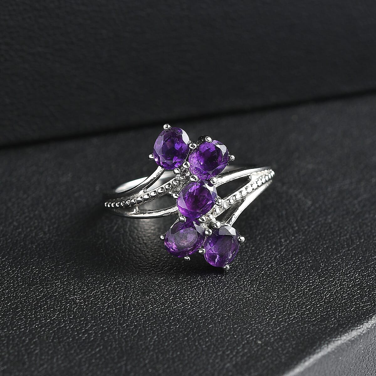 EverTrue African Amethyst 1.85 ctw 5 Stone Ring in Stainless Steel (Size 10.0) image number 1