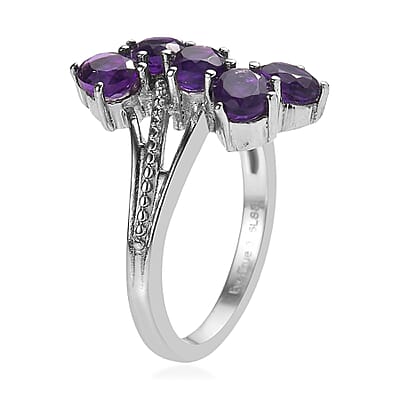 EverTrue African Amethyst 1.85 ctw 5 Stone Ring in Stainless Steel (Size 10.0)