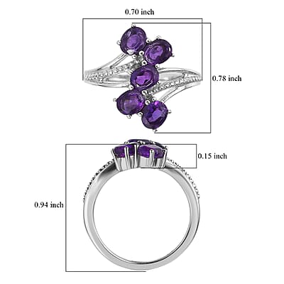 EverTrue African Amethyst 1.85 ctw 5 Stone Ring in Stainless Steel (Size 10.0)
