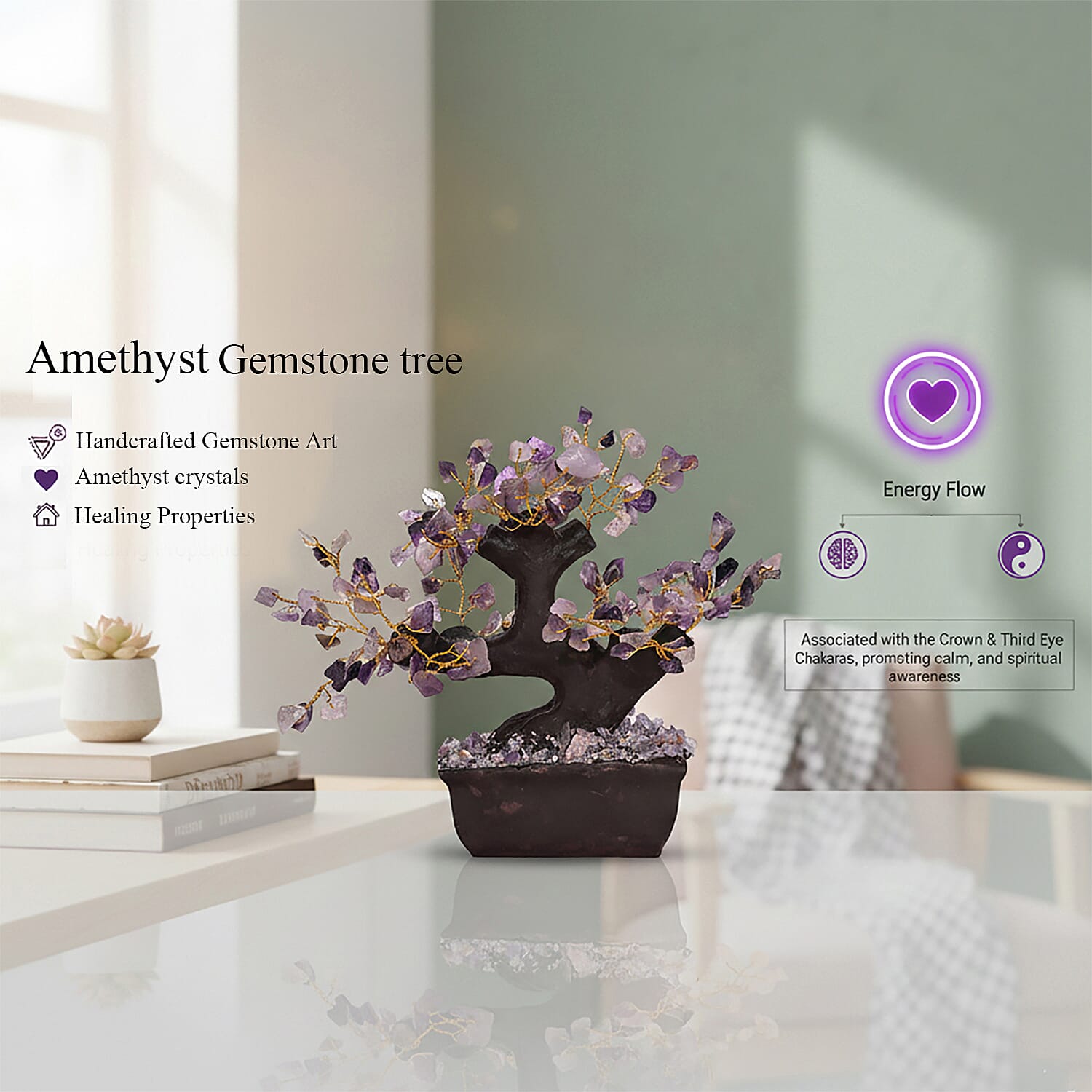 Livmore 150 Amethyst Gemstone Bonsai Tree (6 Inch)