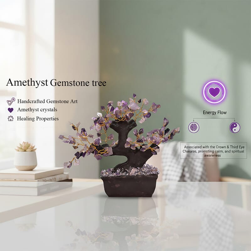 Livmore 150 Amethyst Gemstone Bonsai Tree (6 Inch)