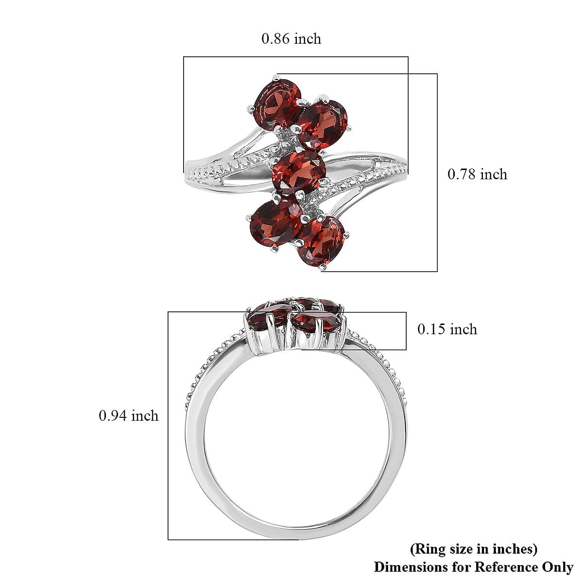 EverTrue Mozambique Garnet 2.15 ctw 5 Stone Ring in Stainless Steel (Size 5.0) image number 5