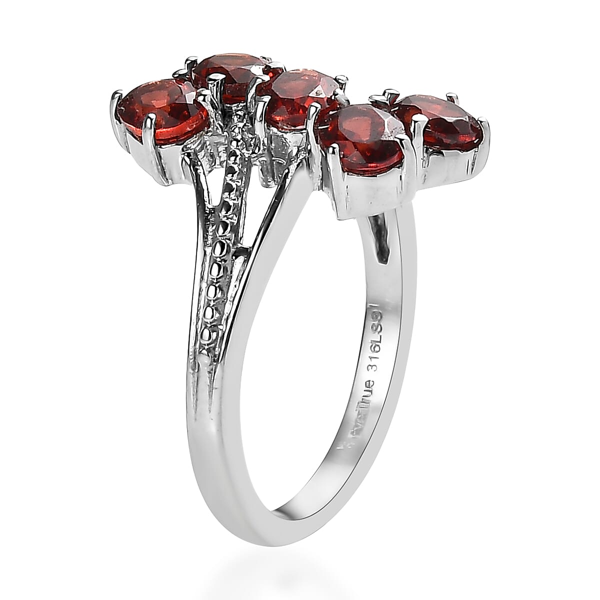 EverTrue Mozambique Garnet 2.15 ctw 5 Stone Ring in Stainless Steel (Size 6.0) image number 3