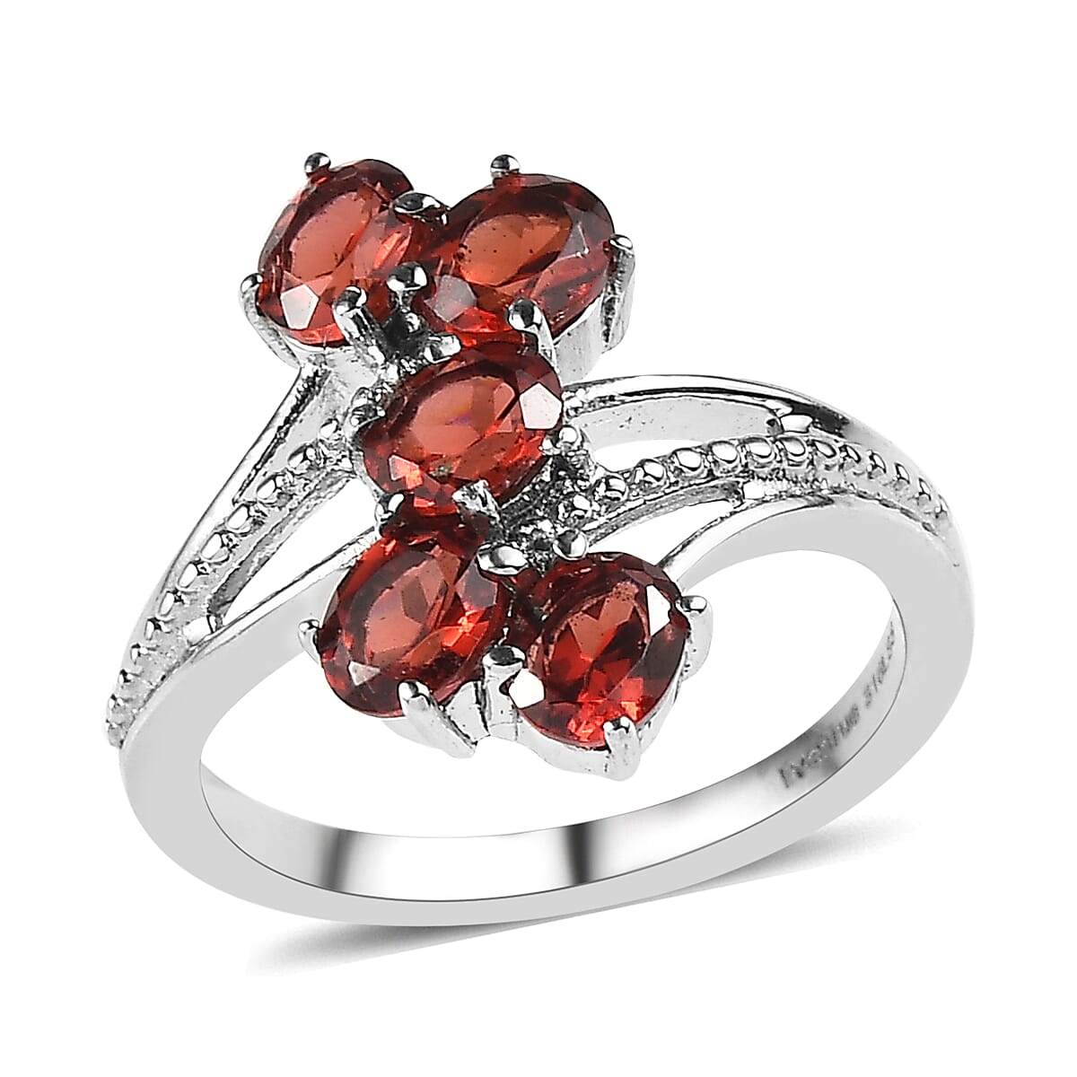 EverTrue Mozambique Garnet 2.15 ctw 5 Stone Ring in Stainless Steel (Size 8.0)