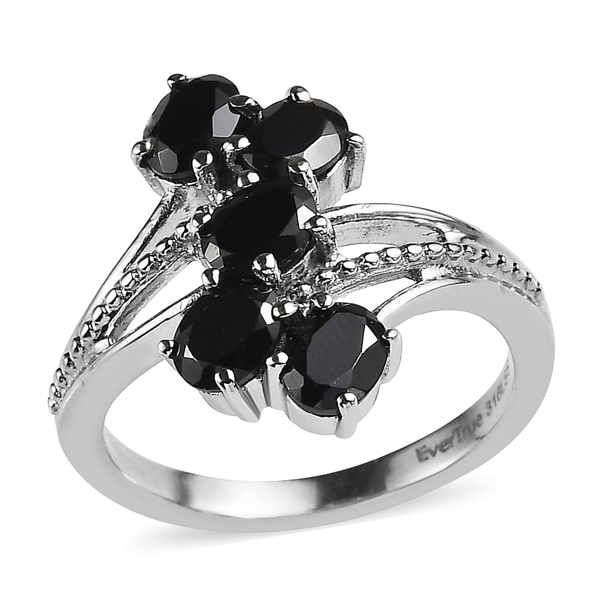 EverTrue Thai Black Spinel 2.40 ctw 5 Stone Ring in Stainless Steel (Size 10.0) image number 0