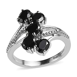EverTrue Thai Black Spinel 2.40 ctw 5 Stone Ring in Stainless Steel (Size 10.0)