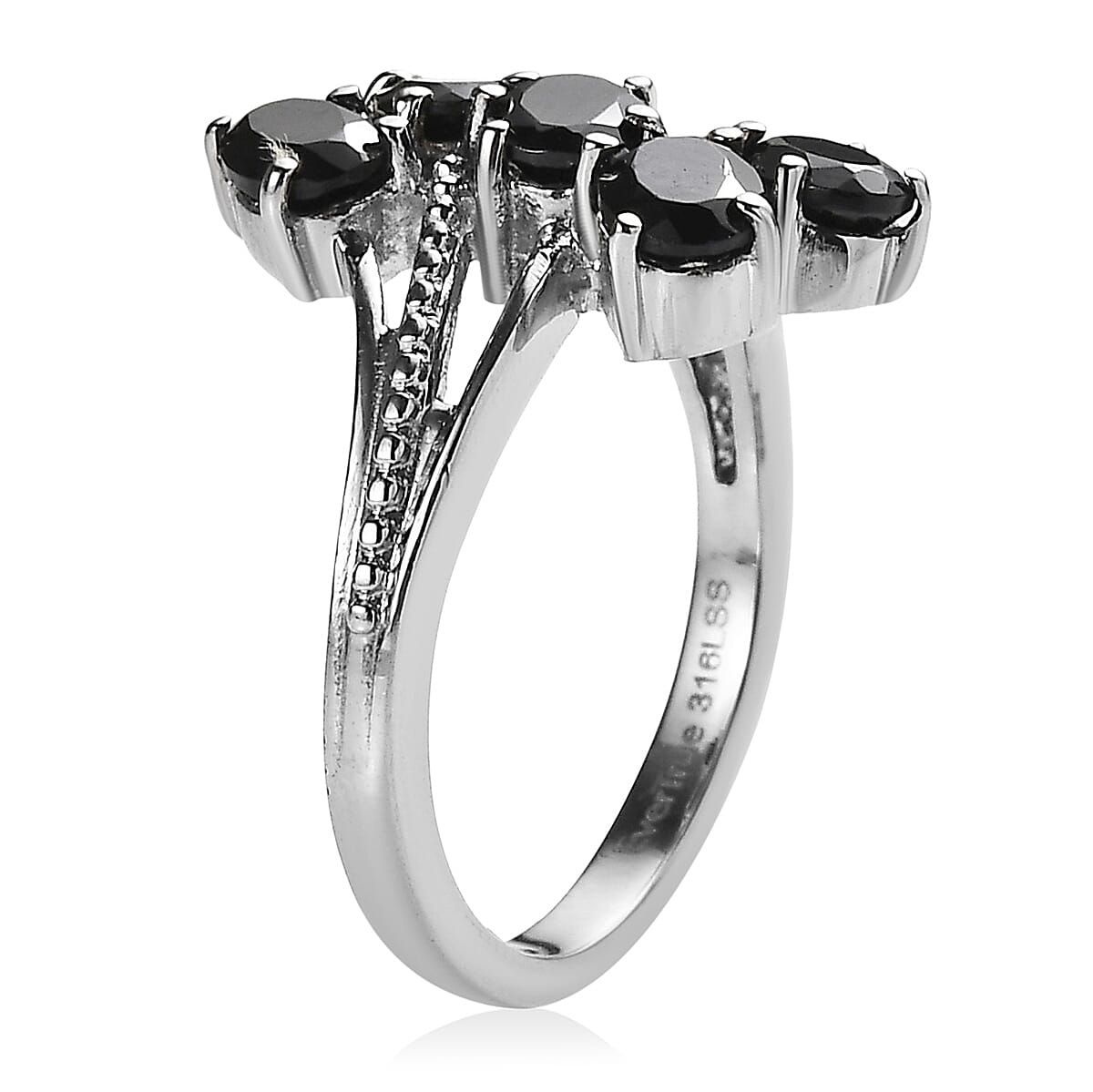 EverTrue Thai Black Spinel 2.40 ctw 5 Stone Ring in Stainless Steel (Size 10.0) image number 3