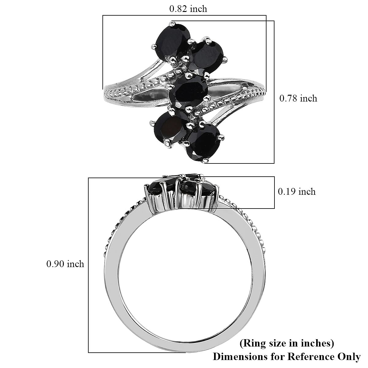 EverTrue Thai Black Spinel 2.40 ctw 5 Stone Ring in Stainless Steel (Size 10.0) image number 5