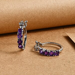 EverTrue African Amethyst 2.00 ctw Hoop Earrings in Stainless Steel