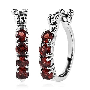EverTrue Mozambique Garnet 2.00 ctw Hoop Earrings in Stainless Steel