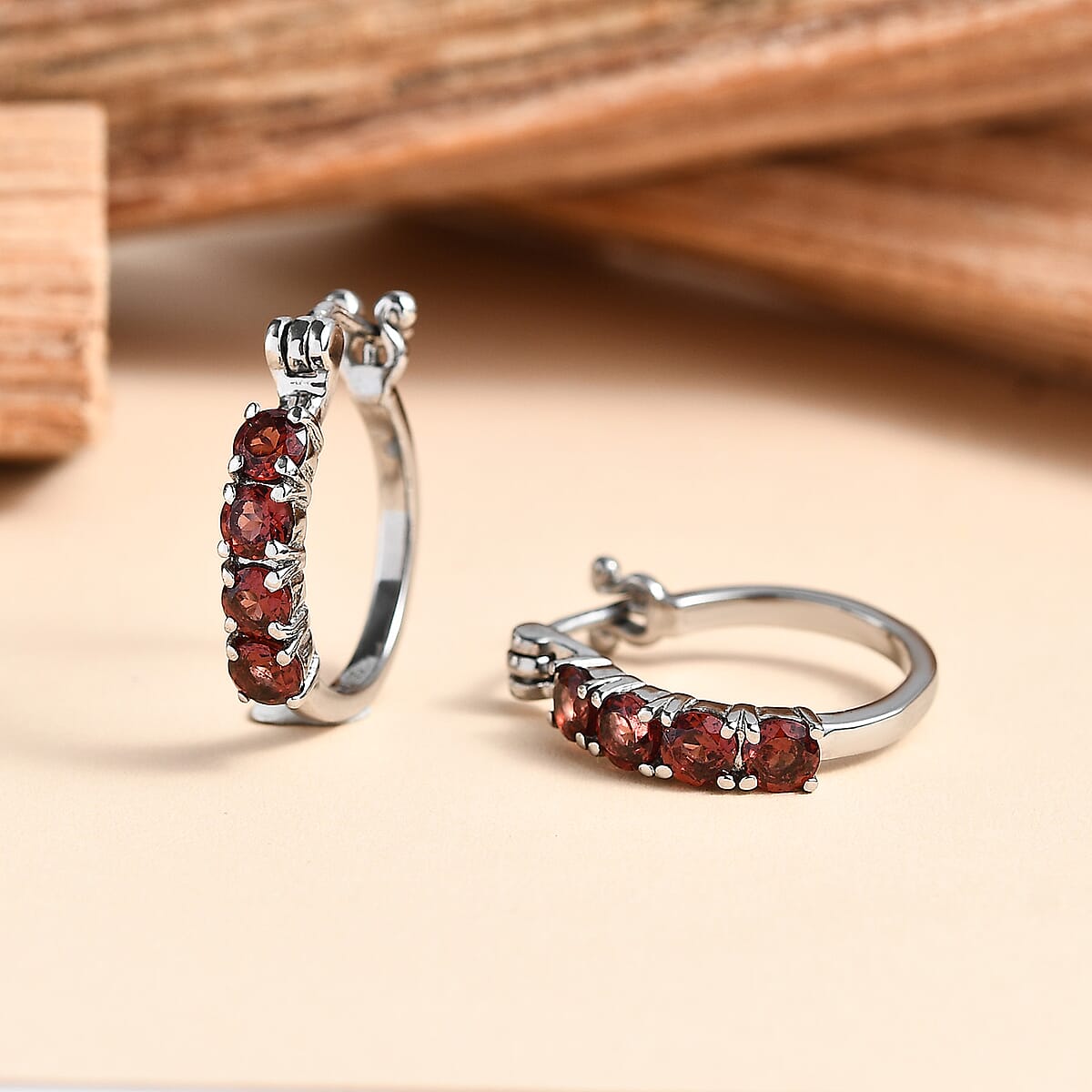 EverTrue Mozambique Garnet 2.00 ctw Hoop Earrings in Stainless Steel image number 1