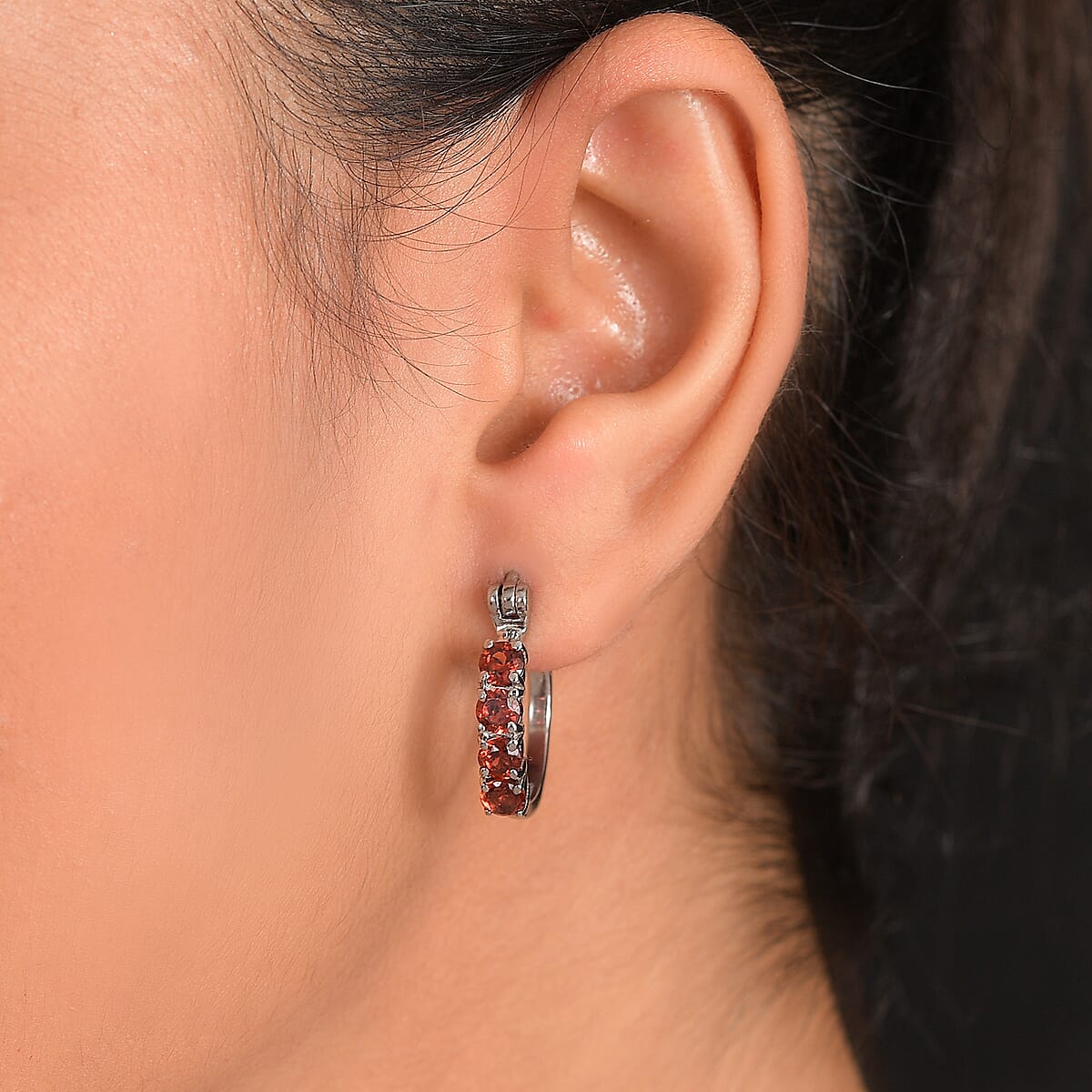 EverTrue Mozambique Garnet 2.00 ctw Hoop Earrings in Stainless Steel image number 2