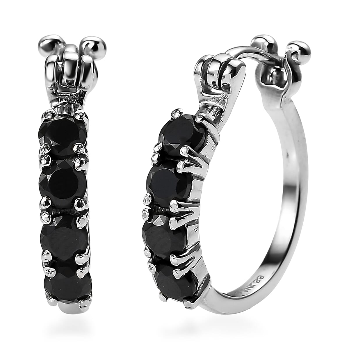 EverTrue Thai Black Spinel 1.85 ctw Hoop Earrings in Stainless Steel image number 0