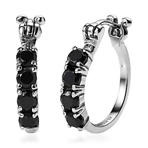EverTrue Thai Black Spinel 1.85 ctw Hoop Earrings in Stainless Steel