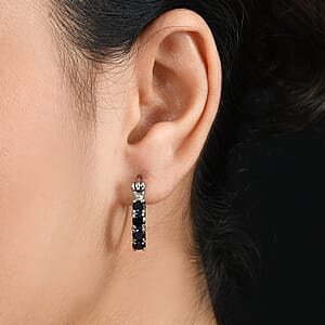 EverTrue Thai Black Spinel 1.85 ctw Hoop Earrings in Stainless Steel