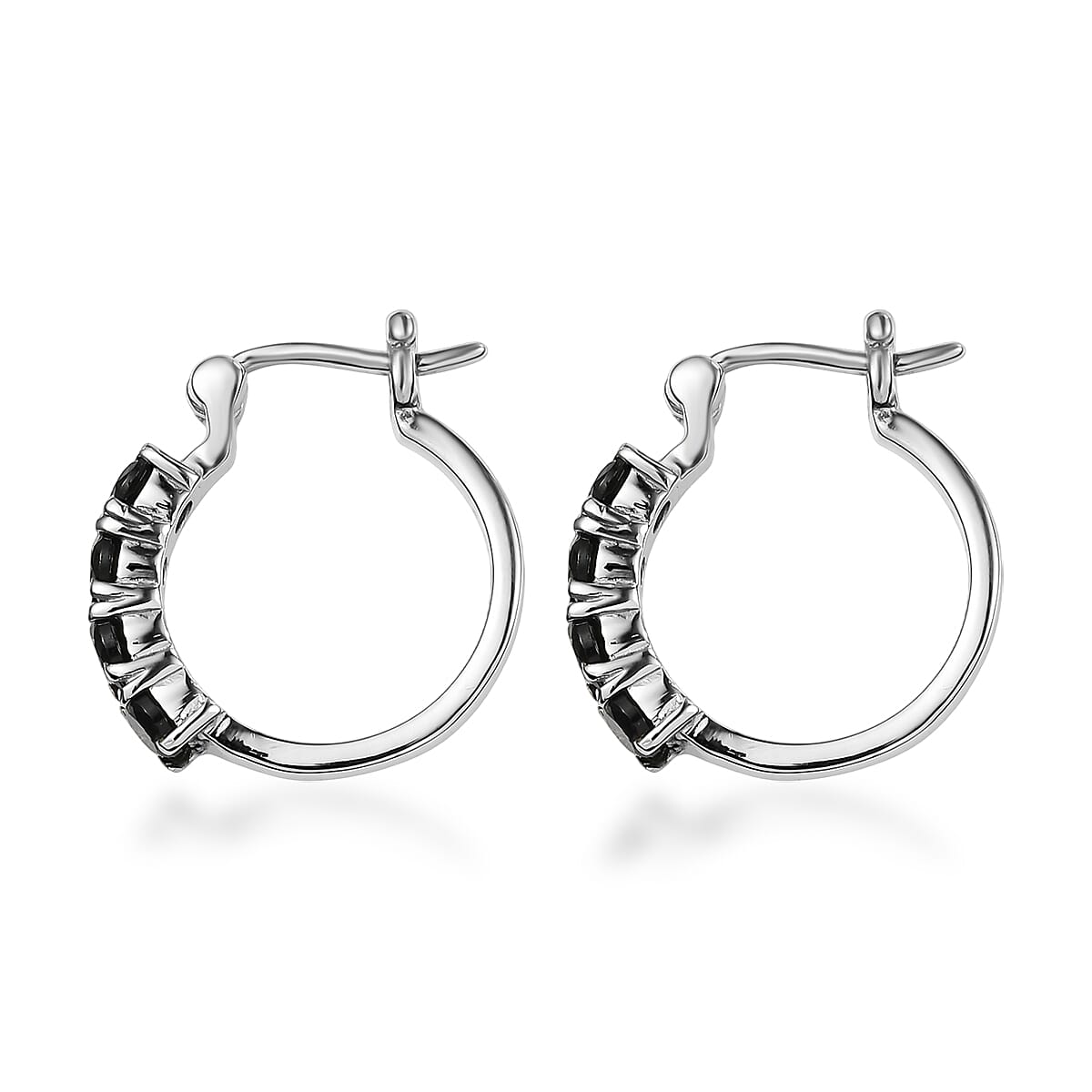 EverTrue Thai Black Spinel 1.85 ctw Hoop Earrings in Stainless Steel image number 3