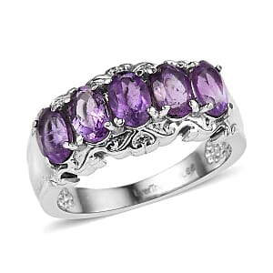 EverTrue African Amethyst 2.40 ctw 5 Stone Ring in Stainless Steel (Size 10.0)