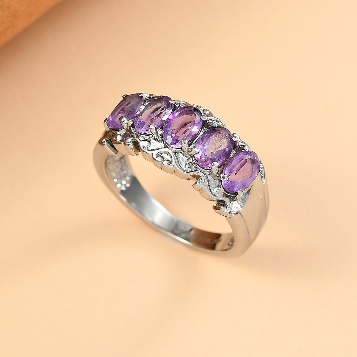 EverTrue African Amethyst 2.40 ctw 5 Stone Ring in Stainless Steel (Size 10.0) image number 1