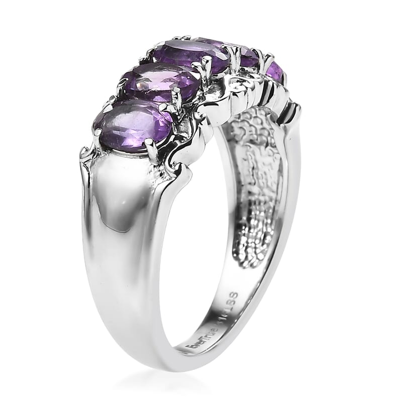 EverTrue African Amethyst 2.40 ctw 5 Stone Ring in Stainless Steel (Size 10.0)