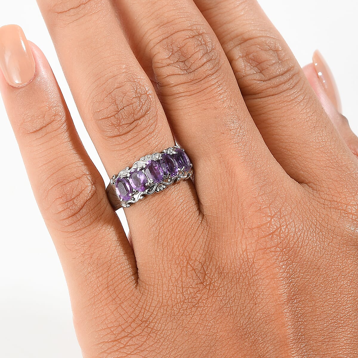 EverTrue African Amethyst 2.40 ctw 5 Stone Ring in Stainless Steel (Size 11.0) image number 2
