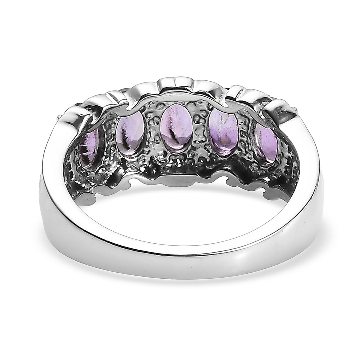 EverTrue African Amethyst 2.40 ctw 5 Stone Ring in Stainless Steel (Size 11.0) image number 4