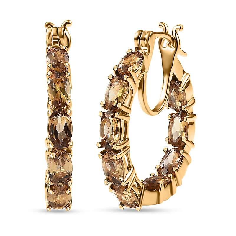 D'Joy Golden Turkizite 4.70 ctw Hoop Earrings in 18K Vermeil Yellow Gold Over Sterling Silver