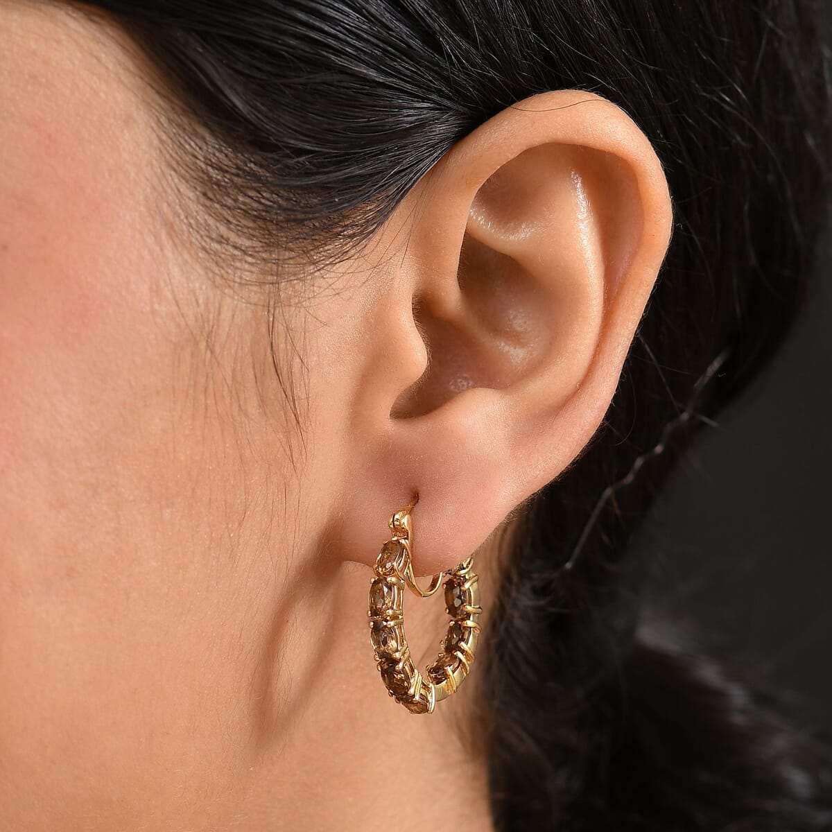 D'Joy Golden Turkizite 4.70 ctw Hoop Earrings in 18K Vermeil Yellow Gold Over Sterling Silver image number 2