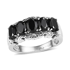 EverTrue Thai Black Spinel 3.10 ctw 5 Stone Ring in Stainless Steel (Size 10.0)