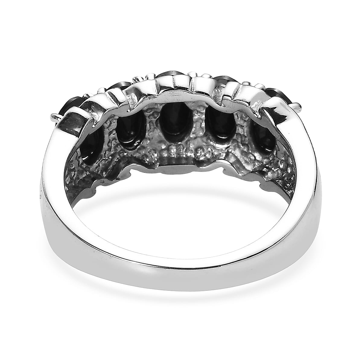 EverTrue Thai Black Spinel 3.10 ctw 5 Stone Ring in Stainless Steel (Size 10.0) image number 4