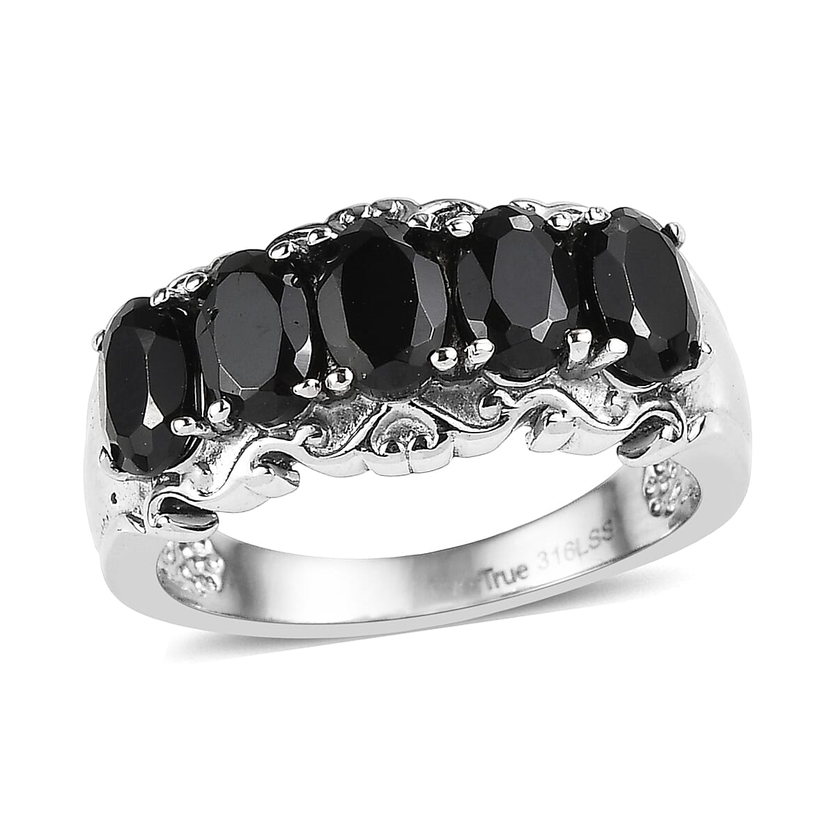 EverTrue Thai Black Spinel 3.10 ctw 5 Stone Ring in Stainless Steel (Size 6.0)