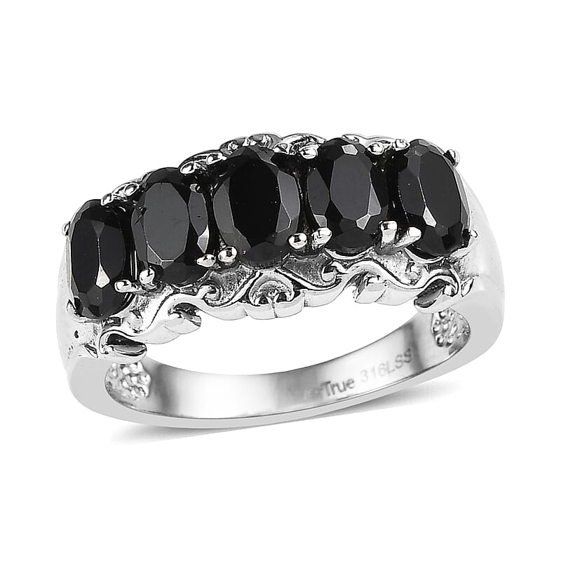EverTrue Thai Black Spinel 3.10 ctw 5 Stone Ring in Stainless Steel (Size 6.0)