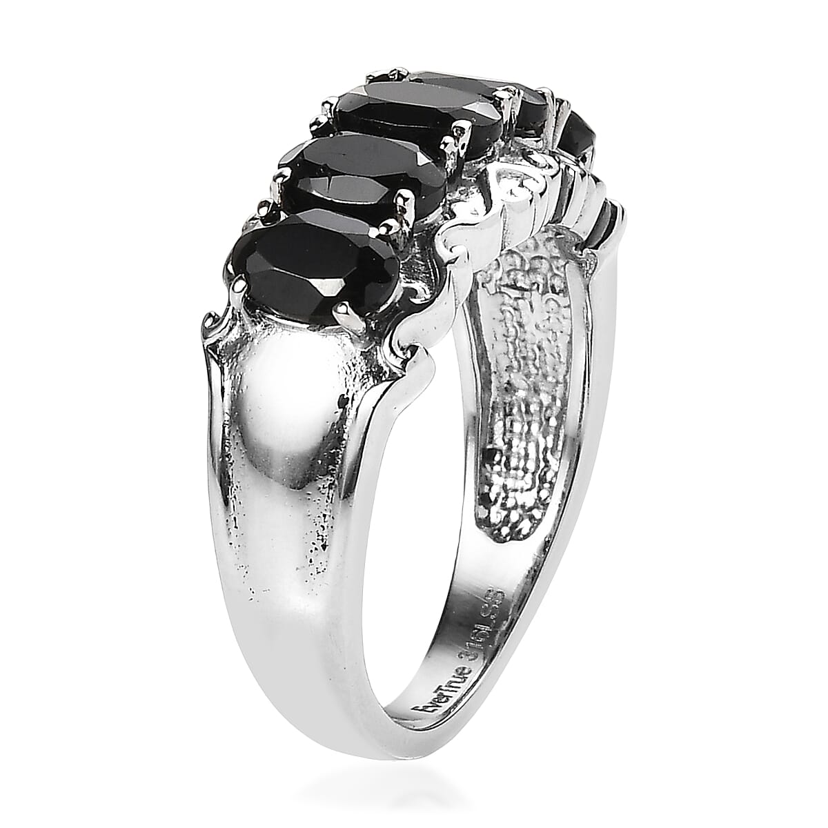 EverTrue Thai Black Spinel 3.10 ctw 5 Stone Ring in Stainless Steel (Size 6.0)