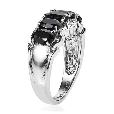 EverTrue Thai Black Spinel 3.10 ctw 5 Stone Ring in Stainless Steel (Size 6.0)