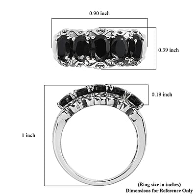 EverTrue Thai Black Spinel 3.10 ctw 5 Stone Ring in Stainless Steel (Size 6.0)
