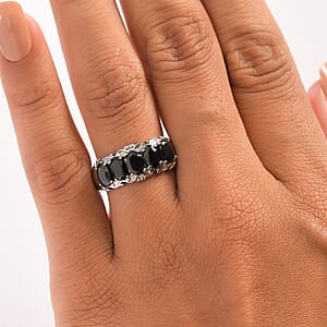 EverTrue Thai Black Spinel 3.10 ctw 5 Stone Ring in Stainless Steel (Size 8.0)