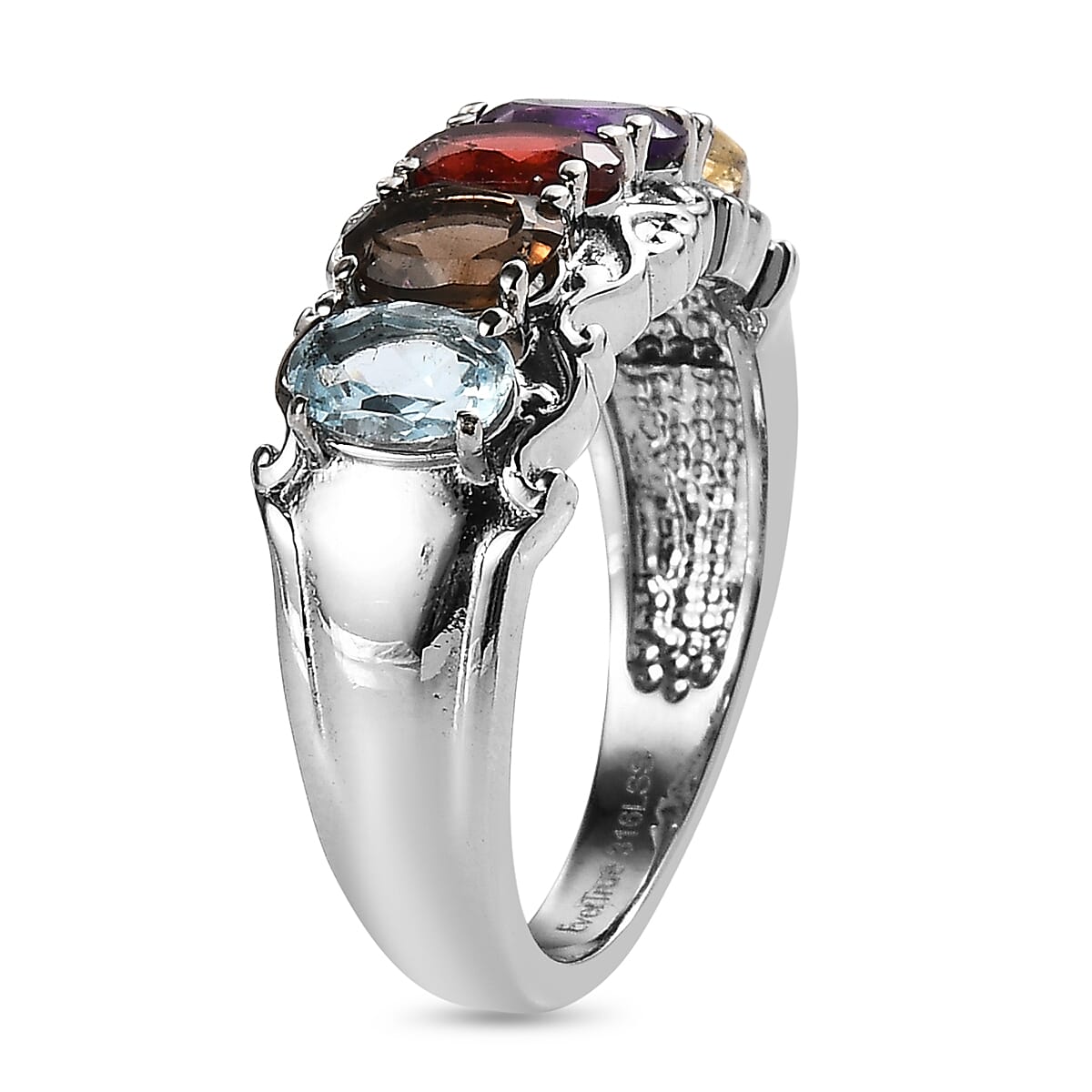 EverTrue Multi gemstone 2.60 ctw 5 Stone Ring in Stainless Steel (Size 8.0) image number 3