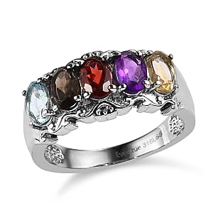 EverTrue Multi gemstone 2.60 ctw 5 Stone Ring in Stainless Steel (Size 9.0)