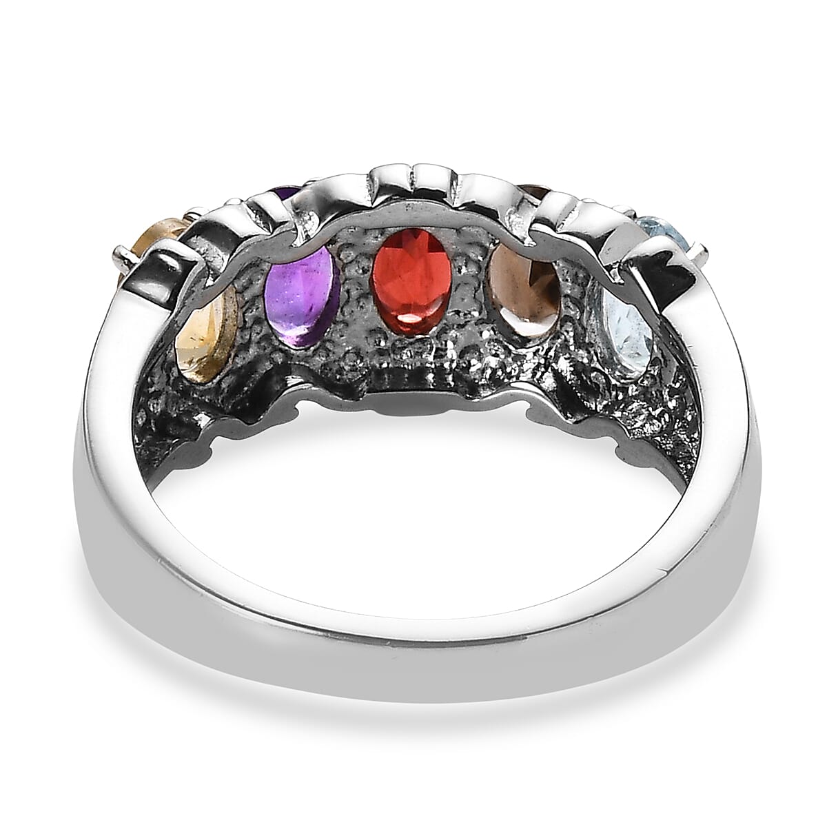EverTrue Multi gemstone 2.60 ctw 5 Stone Ring in Stainless Steel (Size 9.0) image number 4