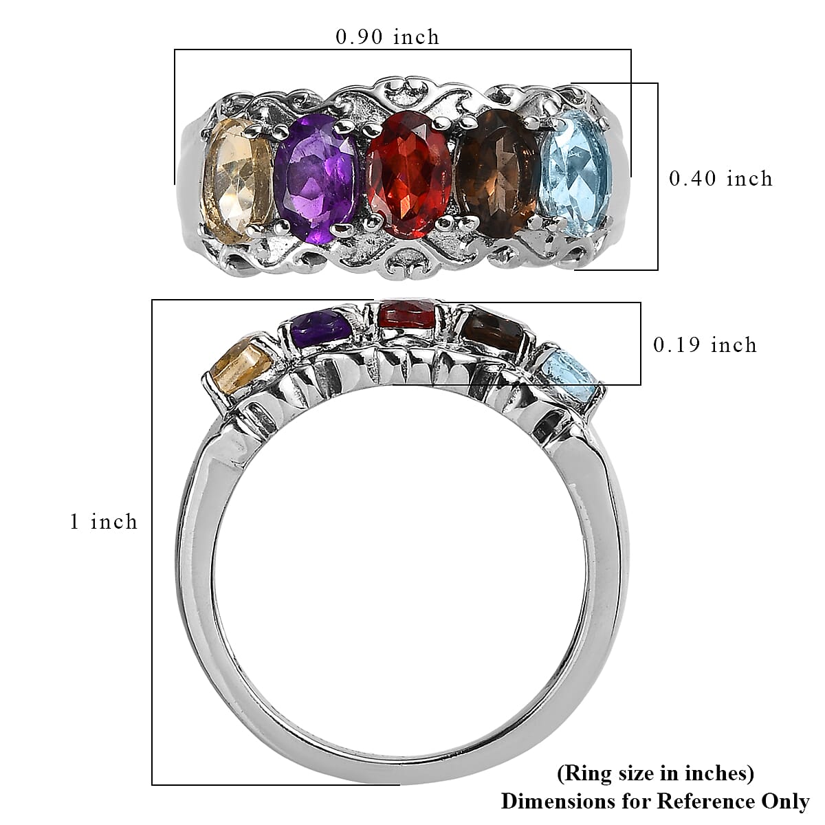 EverTrue Multi gemstone 2.60 ctw 5 Stone Ring in Stainless Steel (Size 9.0) image number 5