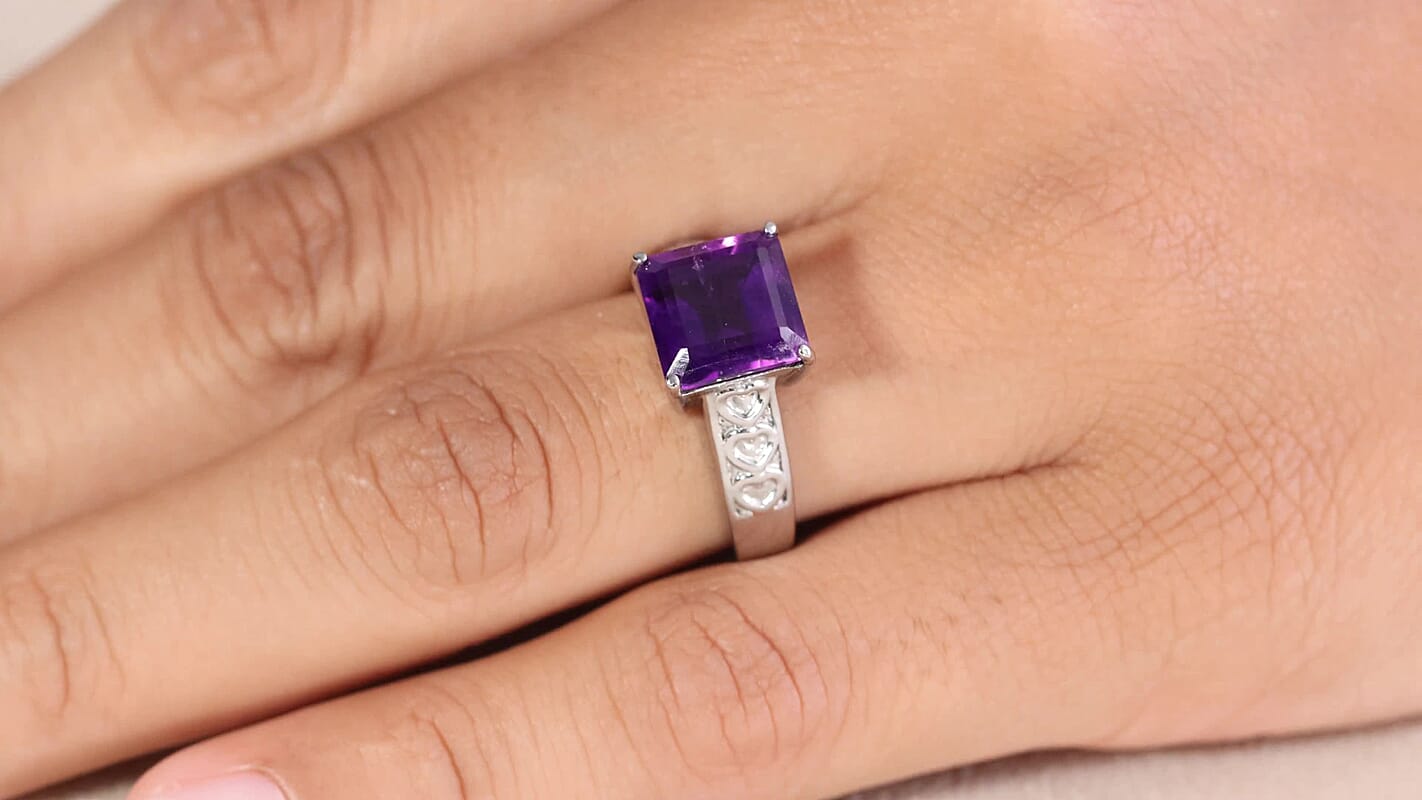 EverTrue African Amethyst Ring in Stainless Steel (Size 10.0) 4.70 ctw