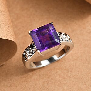 EverTrue African Amethyst Ring in Stainless Steel (Size 10.0) 4.70 ctw