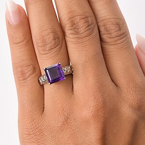 EverTrue African Amethyst Ring in Stainless Steel (Size 10.0) 4.70 ctw